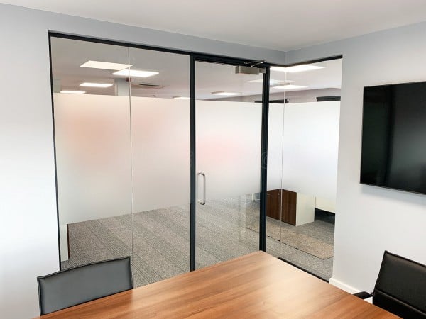 Intex Facades (Mansfield, Nottinghamshire): Laminated Acoustic Glass Corner Room With Bespoke Opal Frost Film