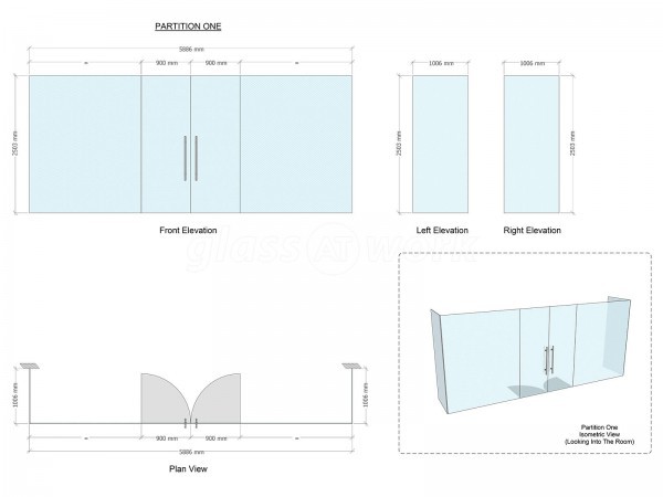 Kyan (Guildford, Surrey): Glazed Room Partition With Frameless Glass Double Doors