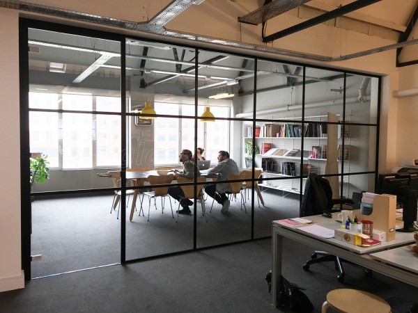 Uniform Communications (Liverpool, Merseyside): Black Slimline T-Bar Industrial-Style Glass Partition [Steel Frame Alternative]