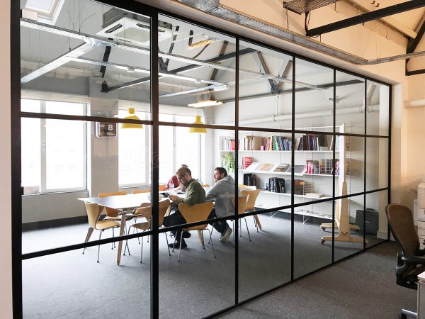 Uniform Communications (Liverpool, Merseyside): Black Slimline T-Bar Industrial-Style Glass Partition [Steel Frame Alternative]