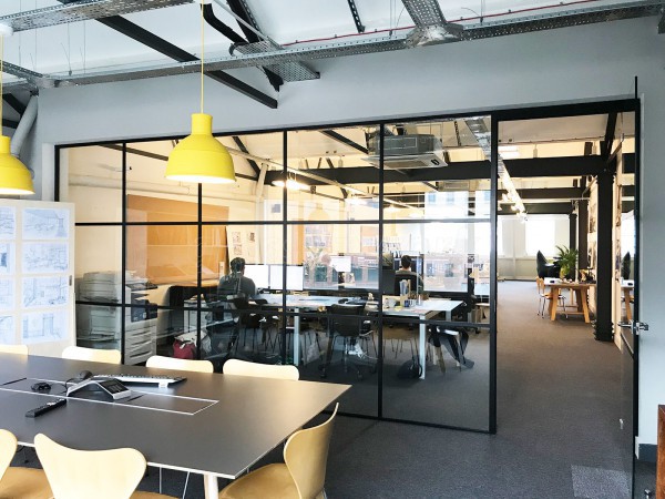 Uniform Communications (Liverpool, Merseyside): Black Slimline T-Bar Industrial-Style Glass Partition [Steel Frame Alternative]