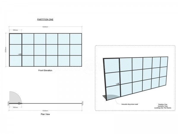 Uniform Communications (Liverpool, Merseyside): Black Slimline T-Bar Industrial-Style Glass Partition [Steel Frame Alternative]