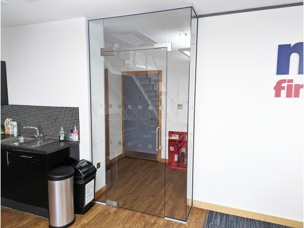 MAF Finance Group (Alfreton, Derbyshire): Toughened Glass Corner Partition and Door