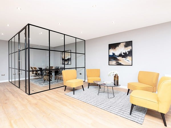 Madison Brook International (Royal Victoria Dock, London): Panelled Glazed Industrial-Style Glass Corner Room