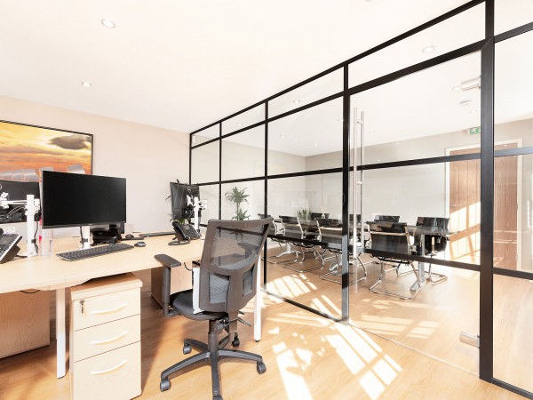 Madison Brook (Royal Victoria Dock, London): Panelled Glazed Industrial-Style Glass Corner Room