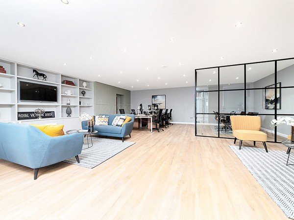 Madison Brook (Royal Victoria Dock, London): Panelled Glazed Industrial-Style Glass Corner Room