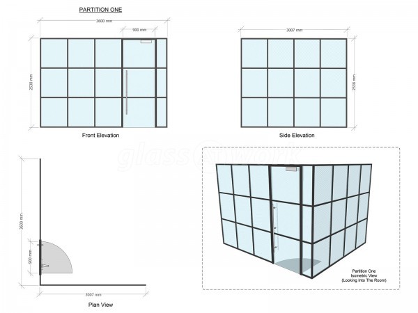 Madison Brook (Royal Victoria Dock, London): Panelled Glazed Industrial-Style Glass Corner Room