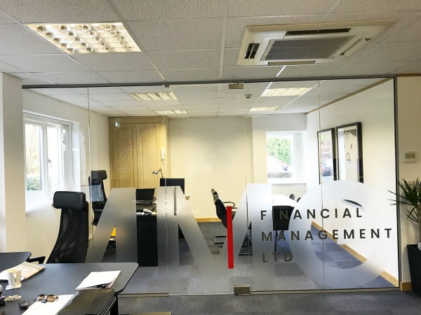 MMG Financial Management (Northampton, Northamptonshire): Inline Single Glazed Frameless Glass Wall With Logo Window Film