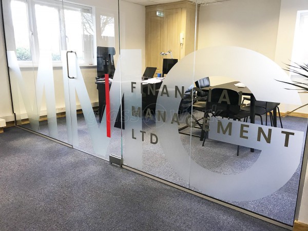 MMG Financial Management (Northampton, Northamptonshire): Inline Single Glazed Frameless Glass Wall With Logo Window Film