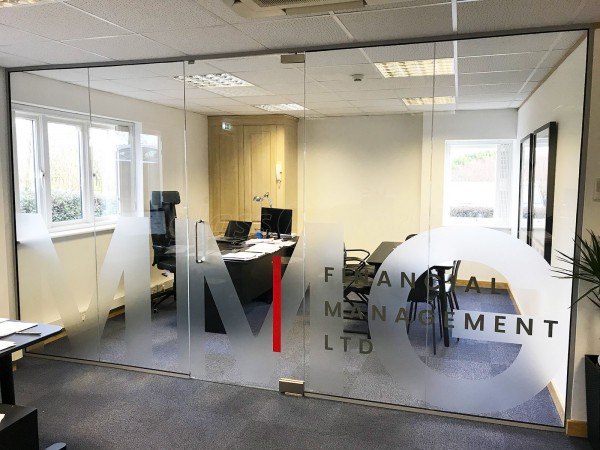 MMG Financial Management (Northampton, Northamptonshire): Inline Single Glazed Frameless Glass Wall With Logo Window Film