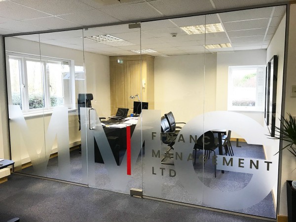 MMG Financial Management (Northampton, Northamptonshire): Inline Single Glazed Frameless Glass Wall With Logo Window Film