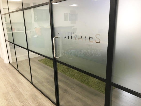 Motivates Inc Limited (Hackney, London): Industrial-Style Aluminium Banded Internal Glass Partitioning