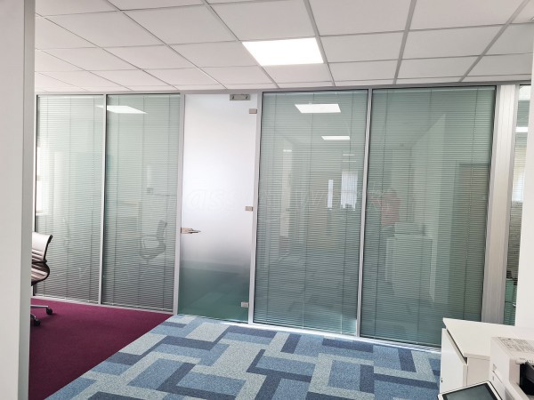 Optimum Pay (Crewe, Cheshire): Double Glazed Glass Office Partitions With Blinds