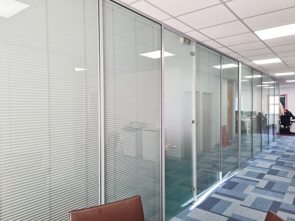 Optimum Pay (Crewe, Cheshire): Double Glazed Glass Office Partitions With Blinds