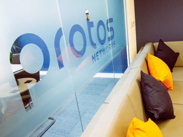 Protos Networks (Chester, Cheshire): Office Partition With Double Frameless Glass Doorset