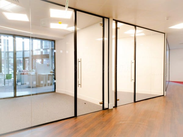 Rise Interiors (Croydon, London): Frameless Commercial Glass Office Fit-Out With Black Track