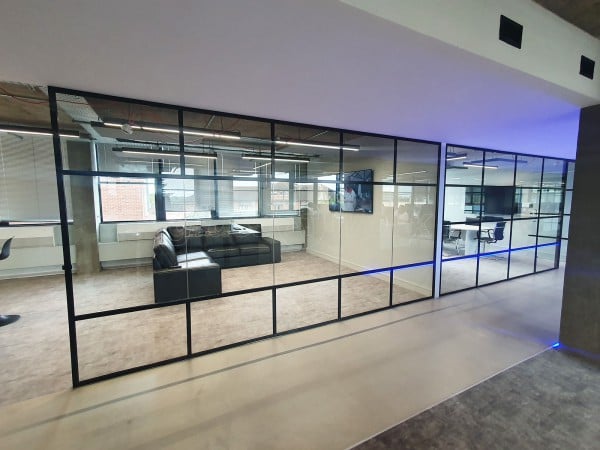 Stef and Philips (Southgate, London): T-Bar Art Deco Glass Office Partitions