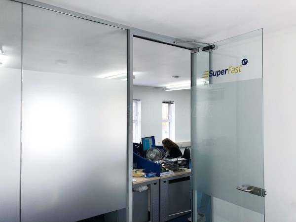 Superfast IT (Stourbridge, West Midlands): Single Glazed Acoustic Glass Office Partition with Framed Door Leaf