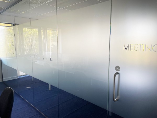 Tablebook Me Ltd (Hertford, Hertfordshire): Frameless Glass Office Screen With Bespoke Graphics