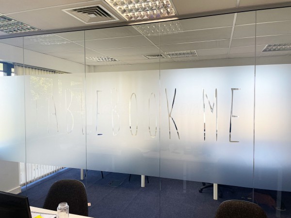 Tablebook Me Ltd (Hertford, Hertfordshire): Frameless Glass Office Screen With Bespoke Graphics