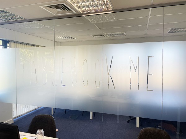 Tablebook Me Ltd (Hertford, Hertfordshire): Frameless Glass Office Screen With Bespoke Graphics