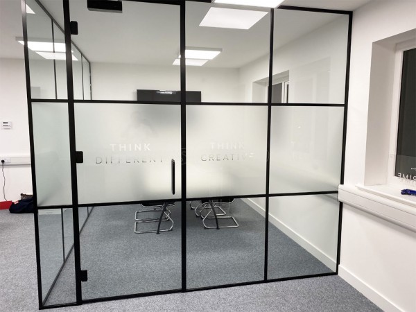 ThinkPrime (Cramlington, Northumberland): T-Bar Industrial-Style Acoustic Corner Office With Black Framing