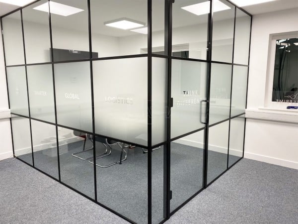 ThinkPrime (Cramlington, Northumberland): T-Bar Industrial-Style Acoustic Corner Office With Black Framing