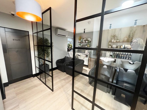 Toni & Guy Clapham Junction (Clapham, London): T-Bar Aluminium Black Framed Glass Screens For a Hairdressing Salon