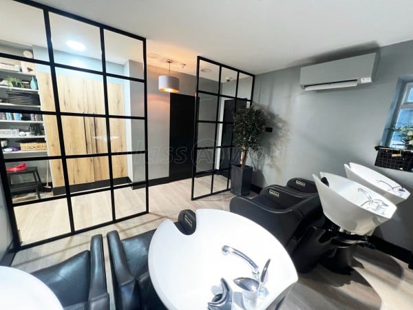 Toni & Guy Clapham Junction (Clapham, London): T-Bar Aluminium Black Framed Glass Screens For a Hairdressing Salon