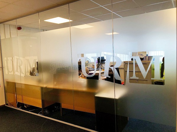 Urm Group (Knottingley, West Yorkshire): Glass Office Partitions With Logo Window Film