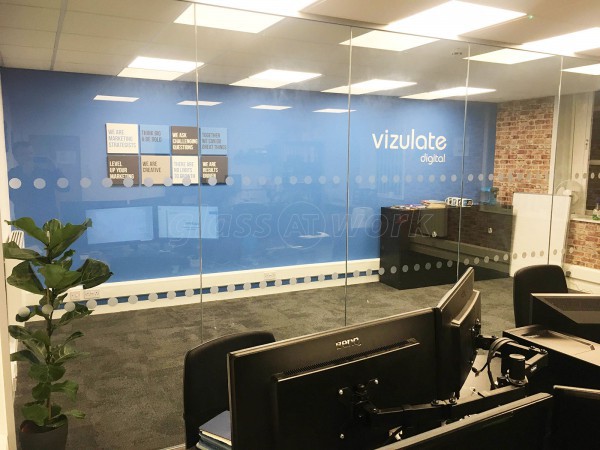 Vizulate Digital  (Elland, West Yorkshire): Toughened Glazed Office Partition With Frameless Glass Door