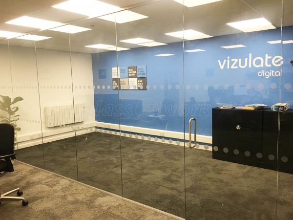 Vizulate Digital  (Elland, West Yorkshire): Toughened Glazed Office Partition With Frameless Glass Door