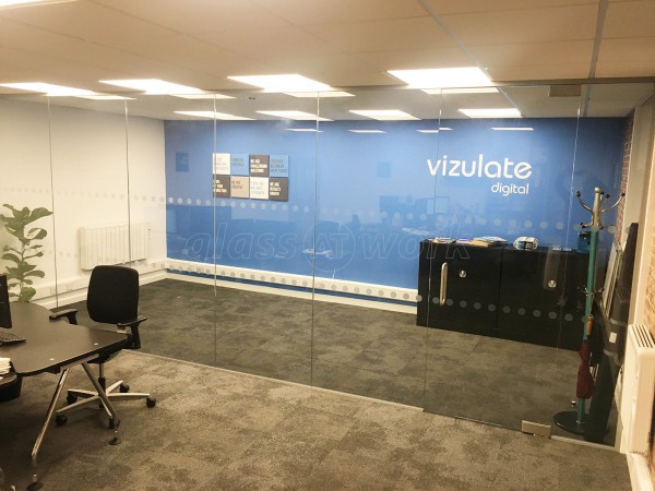 Vizulate Digital  (Elland, West Yorkshire): Toughened Glazed Office Partition With Frameless Glass Door