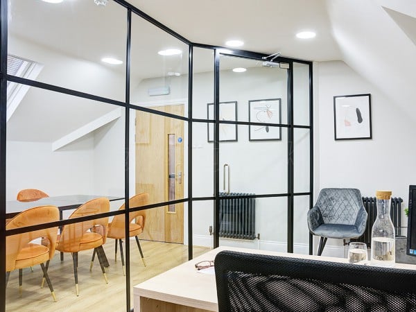 Aben Living (Derby, Derbyshire): Steel Framed Style Stepped Glass Wall Using Black Aluminium