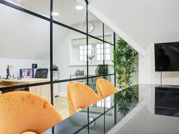 Aben Living (Derby, Derbyshire): Steel Framed Style Stepped Glass Wall Using Black Aluminium