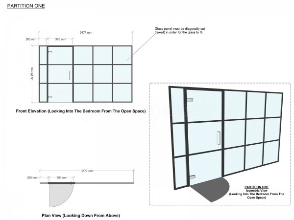 Residential Project (Acton, London): T-Bar Slimline Industrial-Style Acoustic Glass Wall and Door