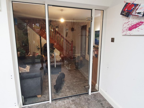 Domestic Project (Greenford, London): Toughened Glass Partition Wall and Door With White Frame