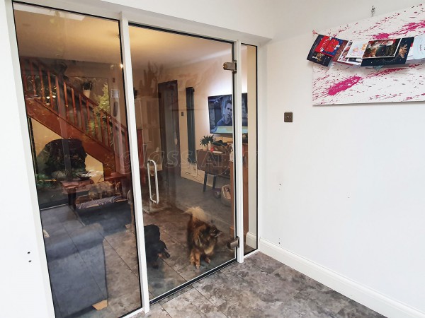 Domestic Project (Greenford, London): Toughened Glass Partition Wall and Door With White Frame