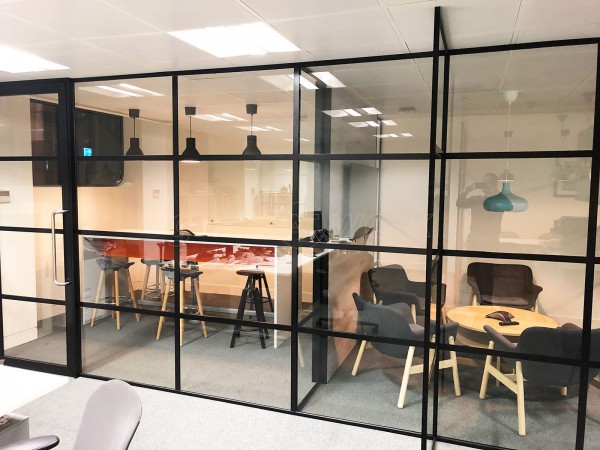 The Cabling Group (Aldgate, London): Industrial Style Glazed Partition Walls Using Our Black Slimline T-Bar Metal & Glass System