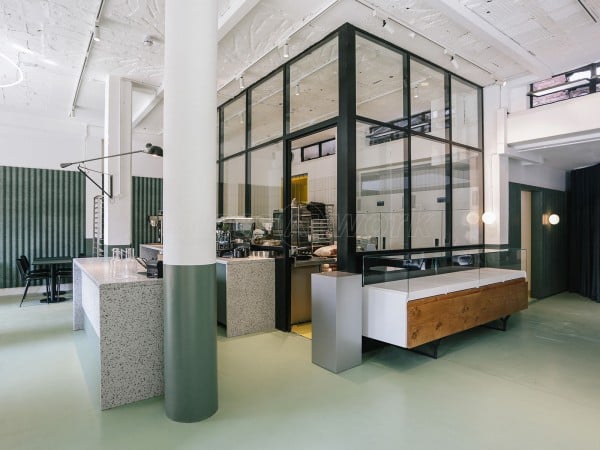 Atelier Baulier Ltd (Shoreditch, London): Industrial Style T-Bar Glass Partitioning (Black Framed Glazing)