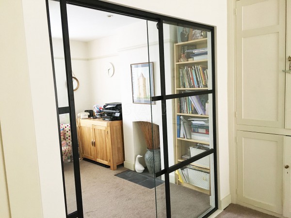 Residential Project (Berkhamsted, Hertfordshire):  T-Bar Slimline Industrial Style With Top-Hung Glass Sliding Door