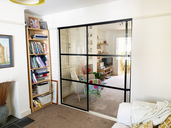 Residential Project (Berkhamsted, Hertfordshire):  T-Bar Slimline Industrial Style With Top-Hung Glass Sliding Door