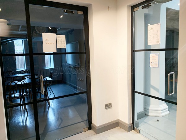 The Burlington School of English (Wandsworth, London): Industrial-Style Toughened Glass Doors With Black Frame