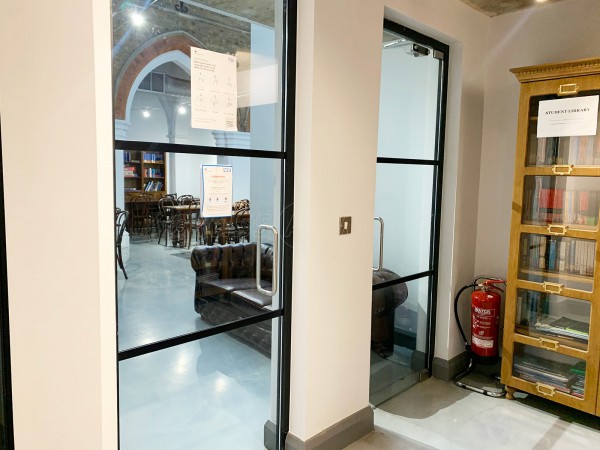 The Burlington School of English (Wandsworth, London): Industrial-Style Toughened Glass Doors With Black Frame