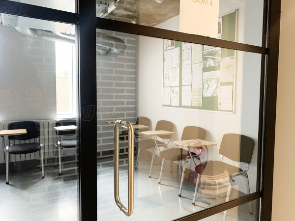 The Burlington School of English (Wandsworth, London): Industrial-Style Toughened Glass Doors With Black Frame