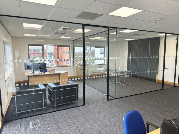Computerlink (Enderby, Leicester): Two Room Glass Office With Black Trackwork