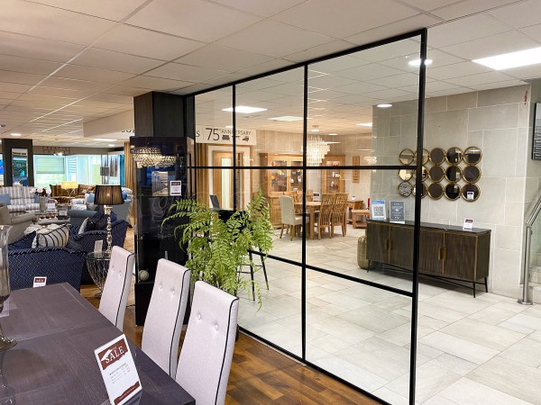 Cookes Furniture Ltd (Erdington, Birmingham): Glazed Room Dividers Using Our Black Metal and Glass T-Bar System
