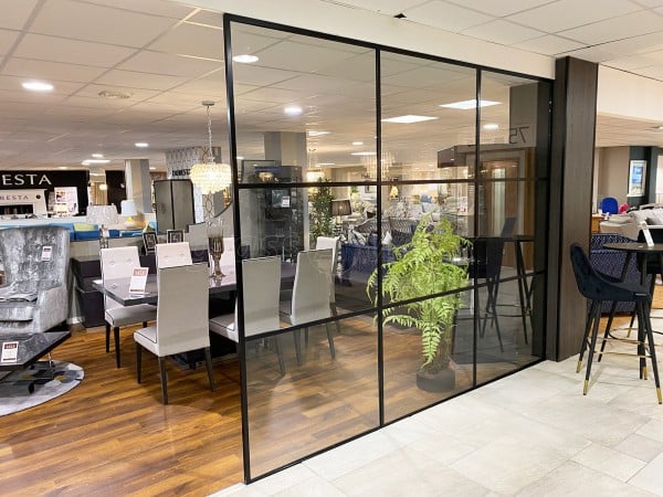 Cookes Furniture Ltd (Erdington, Birmingham): Glazed Room Dividers Using Our Black Metal and Glass T-Bar System