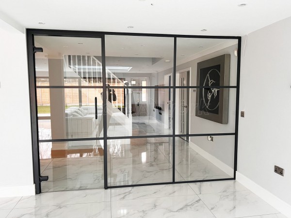 Domestic Project (Coventry, West Midlands): T-Bar Heritage-Style Black Framed Glass Wall With Glazed Door