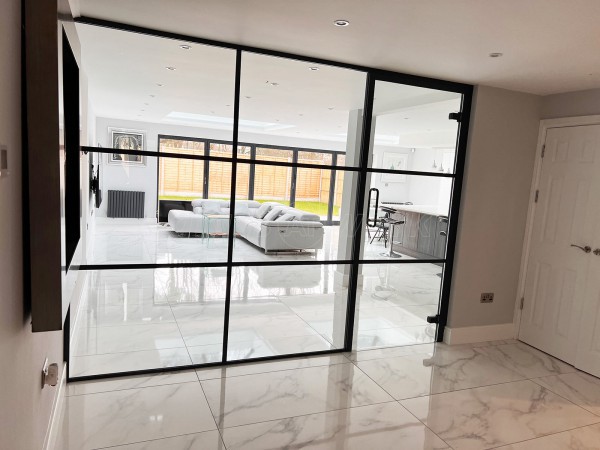 Domestic Project (Coventry, West Midlands): T-Bar Heritage-Style Black Framed Glass Wall With Glazed Door